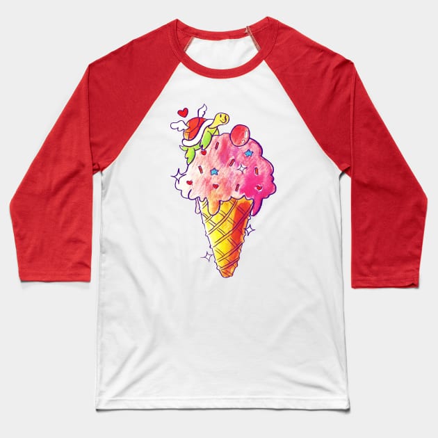 Winged Icecream Turtle Baseball T-Shirt by saradaboru